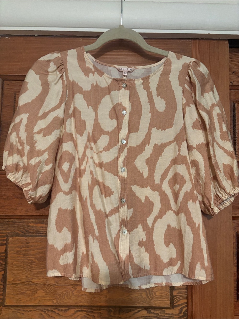 ESQUALO Cream and Beige Button-Front Puff Sleeve Top